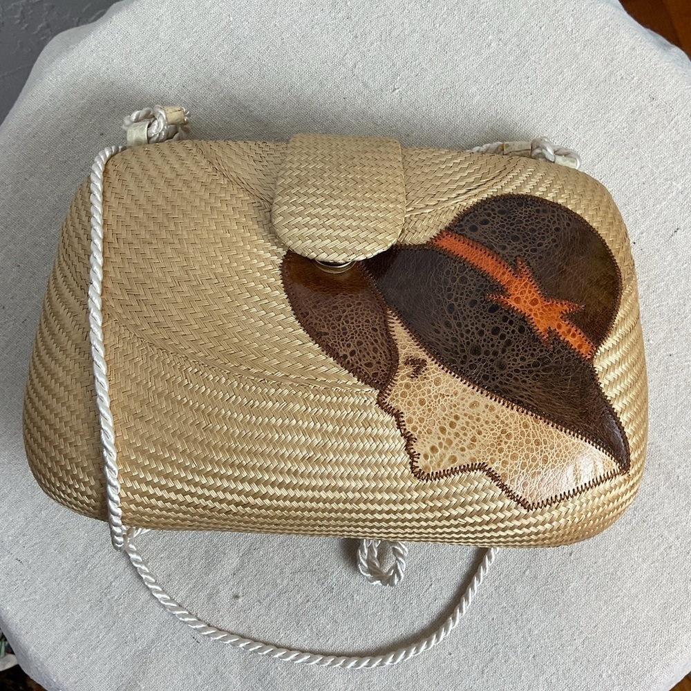 Women’s Vintage Straw Clam Shell Purse Lady Profile Decoration Cord Strap - Picture 11 of 12